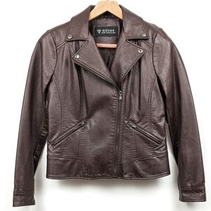 Guess Moto Jacket Faux Leather Snakeskin Print Full Zip Brown Vegan Biker Y2K L